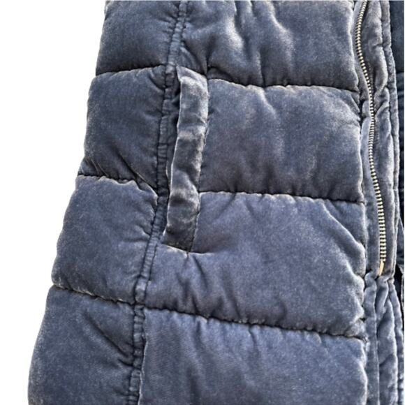 Loft Blue Faux Fur Detachable Hood Crushed Velvet Puffer Quilted Coat Small - Picture 11 of 13